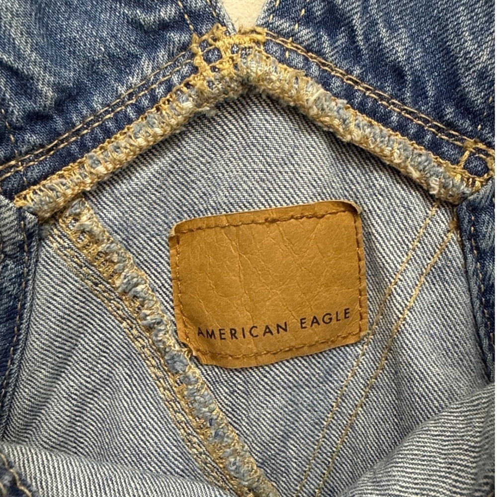 American Eagle Denim Shortalls Womens Large Medium Wash - Picture 3 of 7